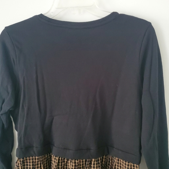 J Jill Mixed Media Black Tan Plaid Long Sleeve Dress Womens MP Medium Petite - Picture 9 of 16